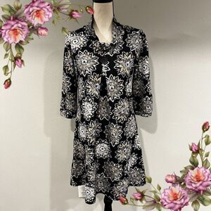 Cowl neck floral print long sleeve sweater dress‎